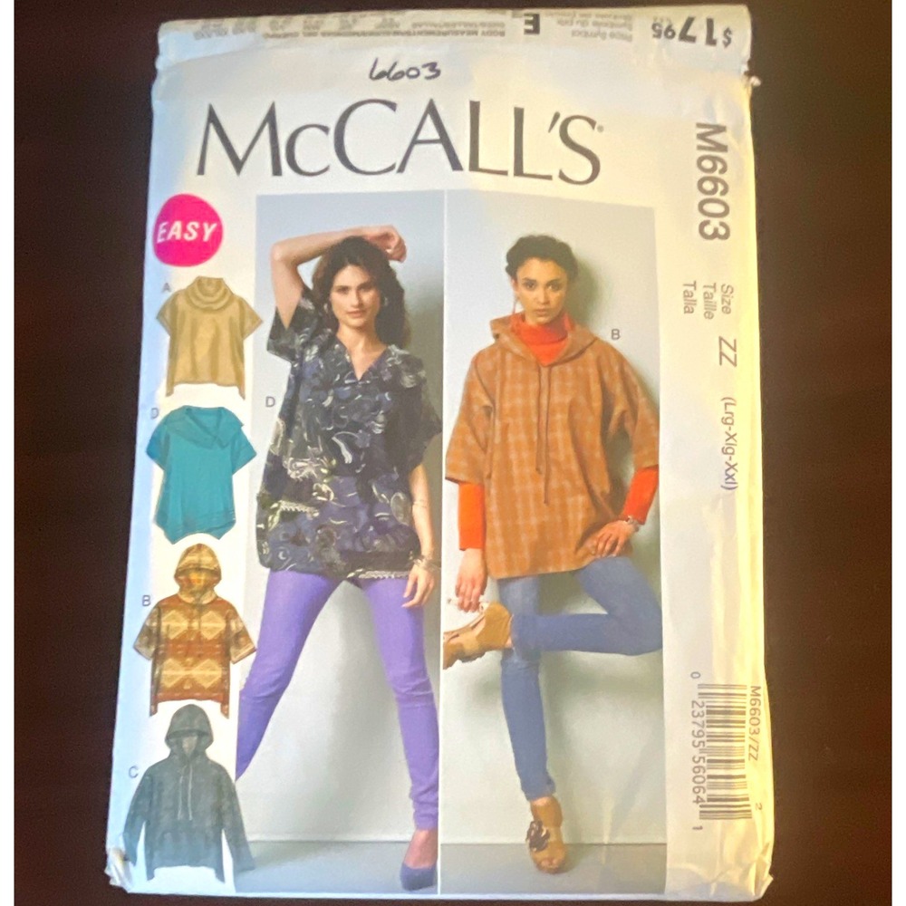 McCalls M6603 Womens Oversized Pullover Top Sportswear Sewing Pattern Size ZZ